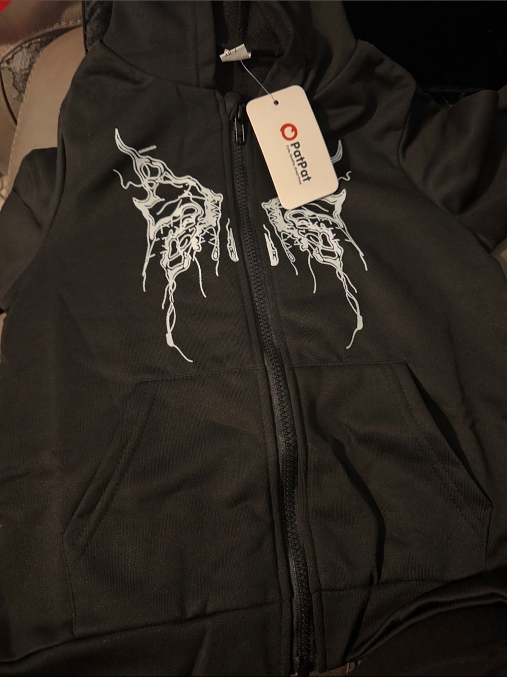 PatPat Black Zip-Up Hoodie with White Graphic Wings